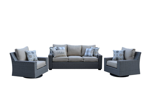 Savannah 5-Piece Outdoor Wicker Sofa Set with Swiver Chair, Ottoman & Beige Cushions | Outdoor Coversation Set