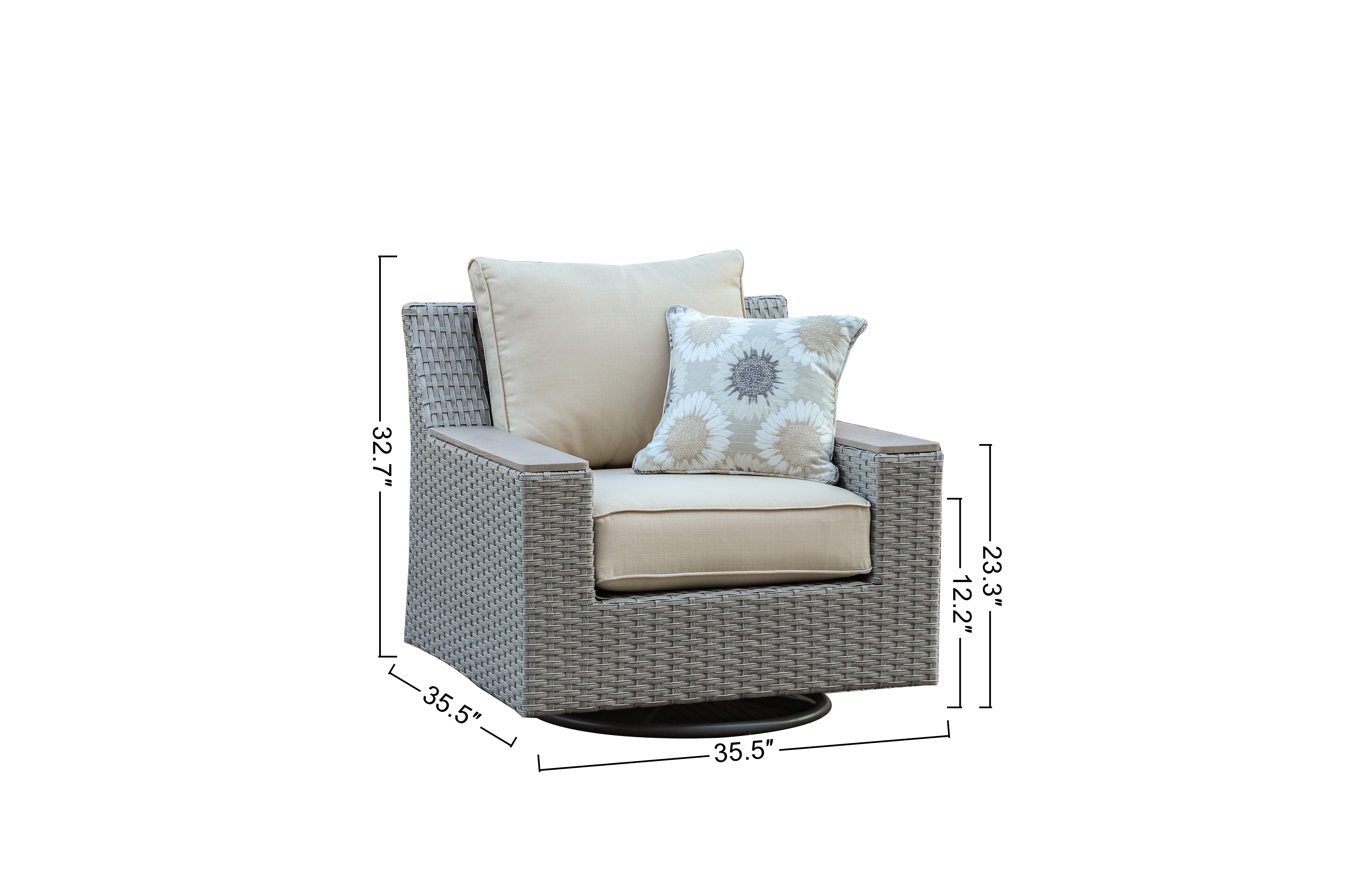 Savannah 5-Piece Outdoor Wicker Sofa Set with Swiver Chair, Ottoman & Beige Cushions | Outdoor Coversation Set