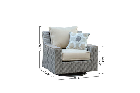 Savannah 5-Piece Outdoor Wicker Sofa Set with Swiver Chair, Ottoman & Beige Cushions | Outdoor Coversation Set