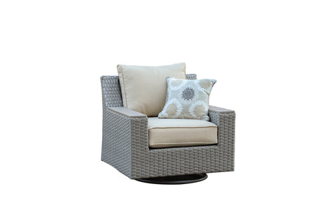 Savannah 5-Piece Outdoor Wicker Sofa Set with Swiver Chair, Ottoman & Beige Cushions | Outdoor Coversation Set