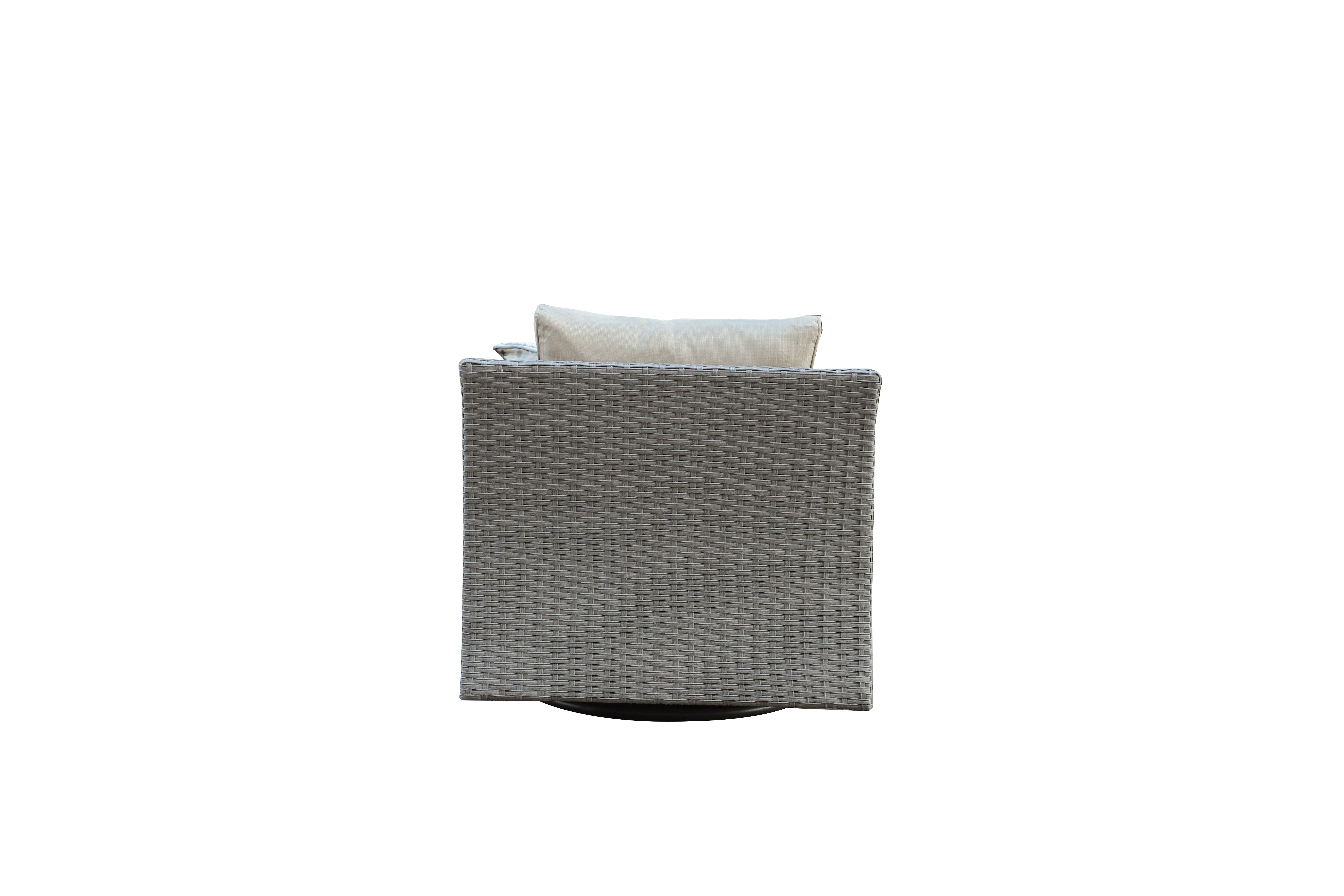 Savannah 5-Piece Outdoor Wicker Sofa Set with Swiver Chair, Ottoman & Beige Cushions | Outdoor Coversation Set