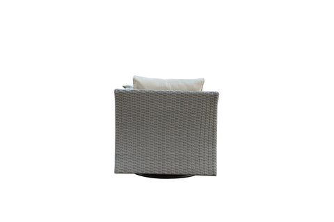 Savannah 5-Piece Outdoor Wicker Sofa Set with Swiver Chair, Ottoman & Beige Cushions | Outdoor Coversation Set