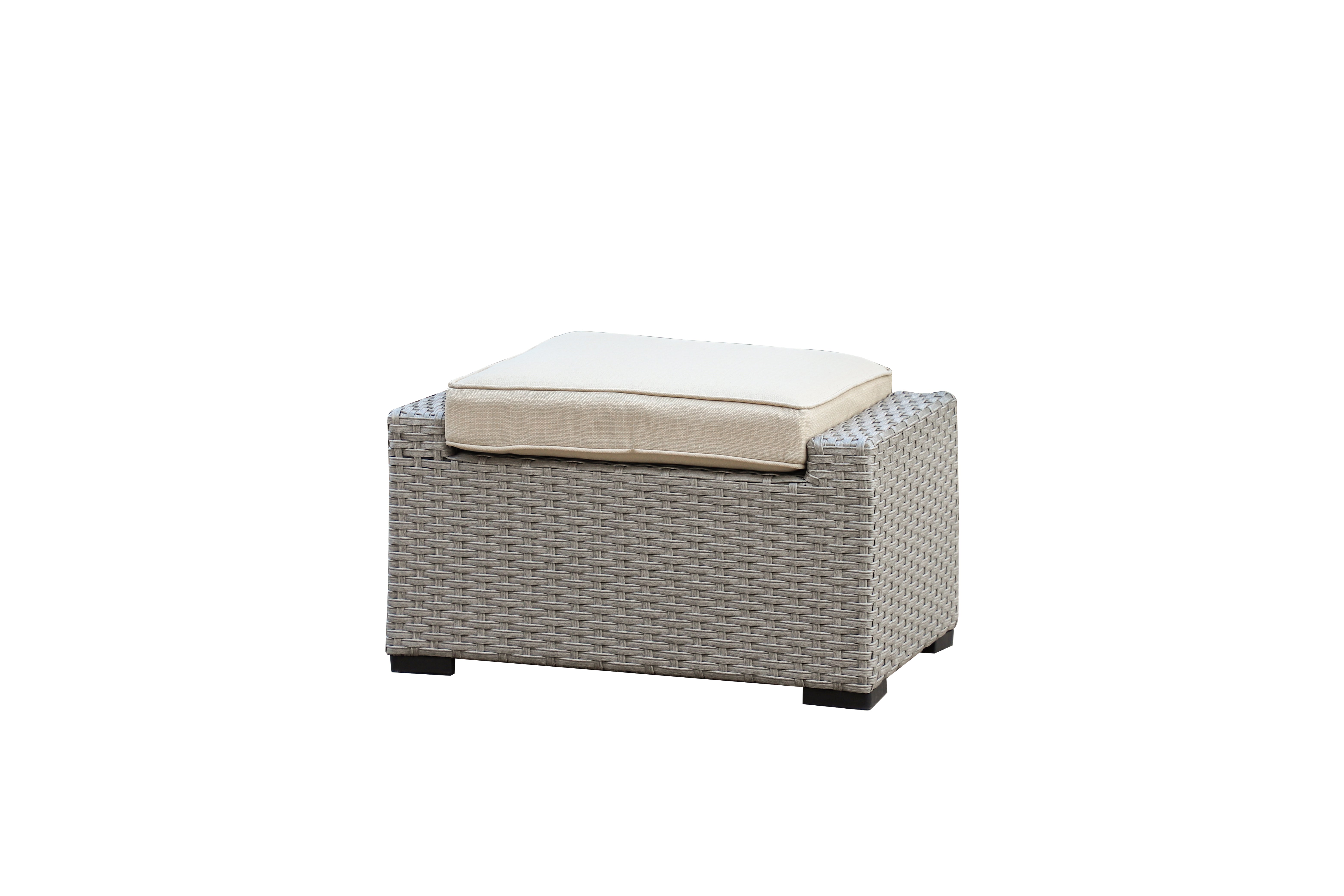 Savannah 5-Piece Outdoor Wicker Sofa Set with Swiver Chair, Ottoman & Beige Cushions | Outdoor Coversation Set