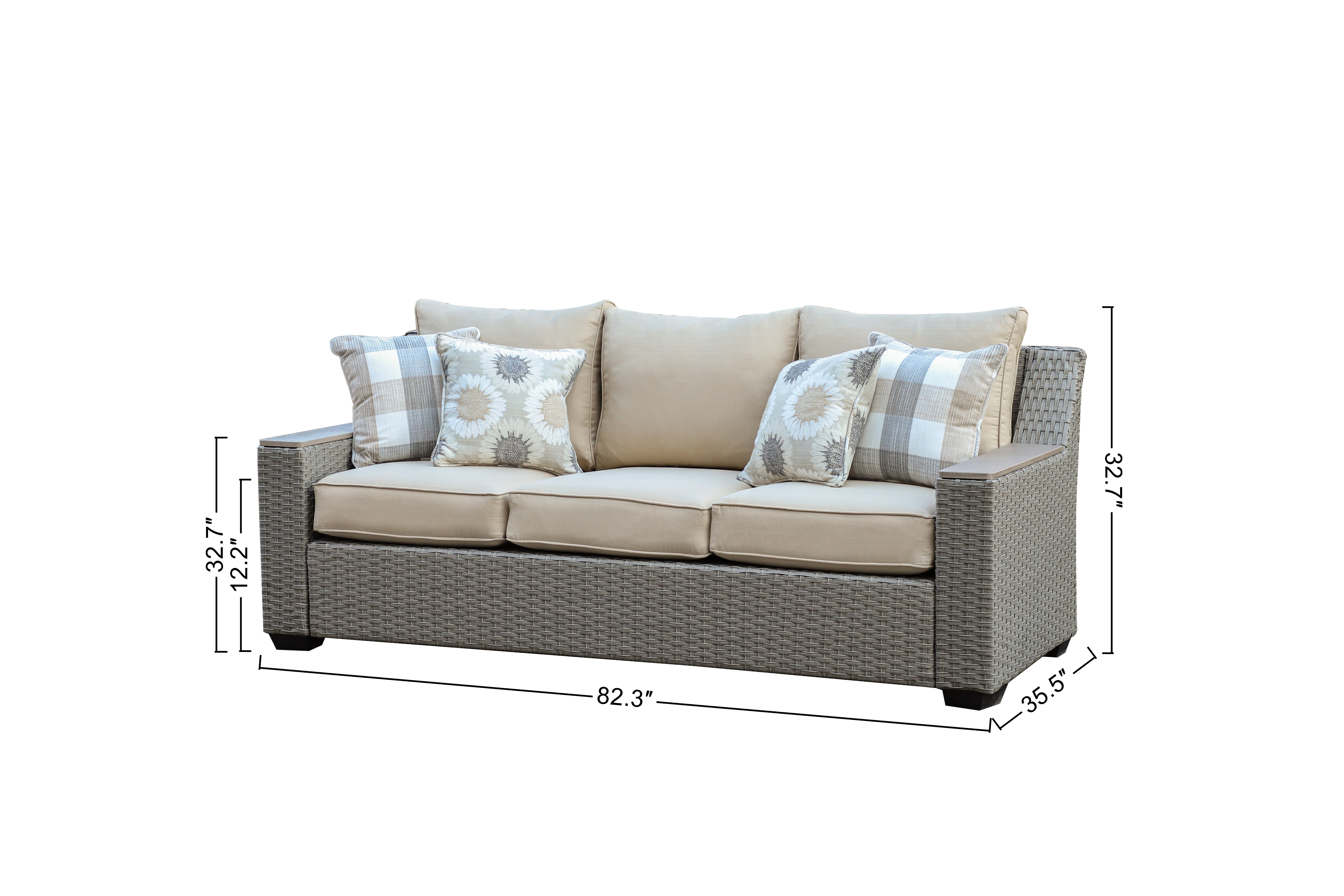Savannah 5-Piece Outdoor Wicker Sofa Set with Swiver Chair, Ottoman & Beige Cushions | Outdoor Coversation Set