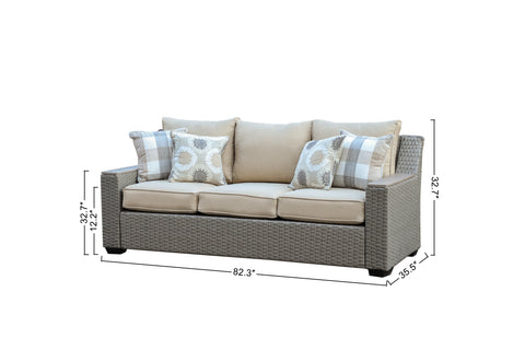 Savannah 5-Piece Outdoor Wicker Sofa Set with Swiver Chair, Ottoman & Beige Cushions | Outdoor Coversation Set