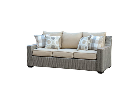 Savannah 5-Piece Outdoor Wicker Sofa Set with Swiver Chair, Ottoman & Beige Cushions | Outdoor Coversation Set